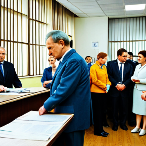 Home 23 A group of patient and slightly weary adults in modest, professional, and business casual clothing, inside a bustling, slightly aged Russian government office, featuring long queues of diverse individuals patiently waiting. The scene includes an old counter, stacks of paper files, official signage in Russian Cyrillic script, and fluorescent lighting. The atmosphere conveys a sense of waiting and traditional bureaucracy. High-quality professional photography, detailed textures, natural pose, perfect anatomy, correct proportions, well-formed hands, proper finger count, natural body proportions, safe for work, appropriate content, fully clothed, professional, family-friendly.