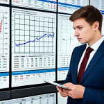 행정과 정책의 경제적 분석 - A professional economist in a modest suit, analyzing charts and graphs related to ruble exchange rat...
