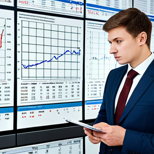 Home 8 행정과 정책의 경제적 분석 - A professional economist in a modest suit, analyzing charts and graphs related to ruble exchange rat...