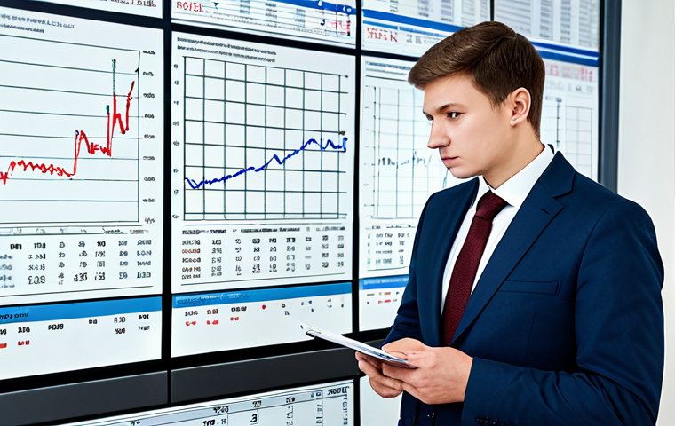 행정과 정책의 경제적 분석 - A professional economist in a modest suit, analyzing charts and graphs related to ruble exchange rat...