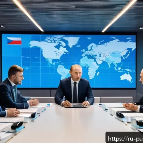 정책 분석의 이론적 접근 - A detailed scene of a modern political negotiation room in a sleek government building in Moscow, wi...
