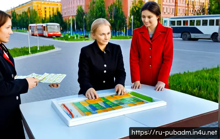 Home 17 공공정책의 효과성과 효율성 - Photorealistic municipal service efficiency scene in a modern Russian city: a diverse group of adult...